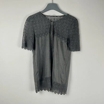 The Kooples Silk Top Size Small Grey Lace Career Business Coquette Short Sleeve - Image 1 of 4
