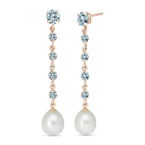 14K. GOLD CHANDELIERS EARRINGS W/ AQUAMARINES (Rose Gold) - Picture 1 of 4