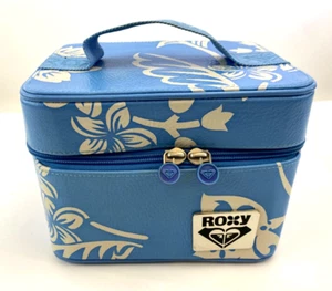VTG Roxy Quicksilver Makeup Box Bag Luggage Weekender Blue Hawaiian Floral DS54 - Picture 1 of 8