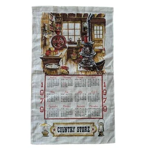 Vintage 1979 Calender Linen Hanging Tea Towel Country Store - Picture 1 of 4