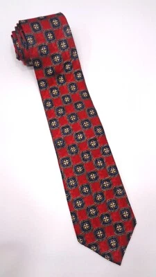 Corbata JZ RICHARDS 100 % Seda XL Diseñador EE. UU. Medallón/GEOMÉTRICA Roja/Azul Usada en Excelente Condición Foto 1 de 4