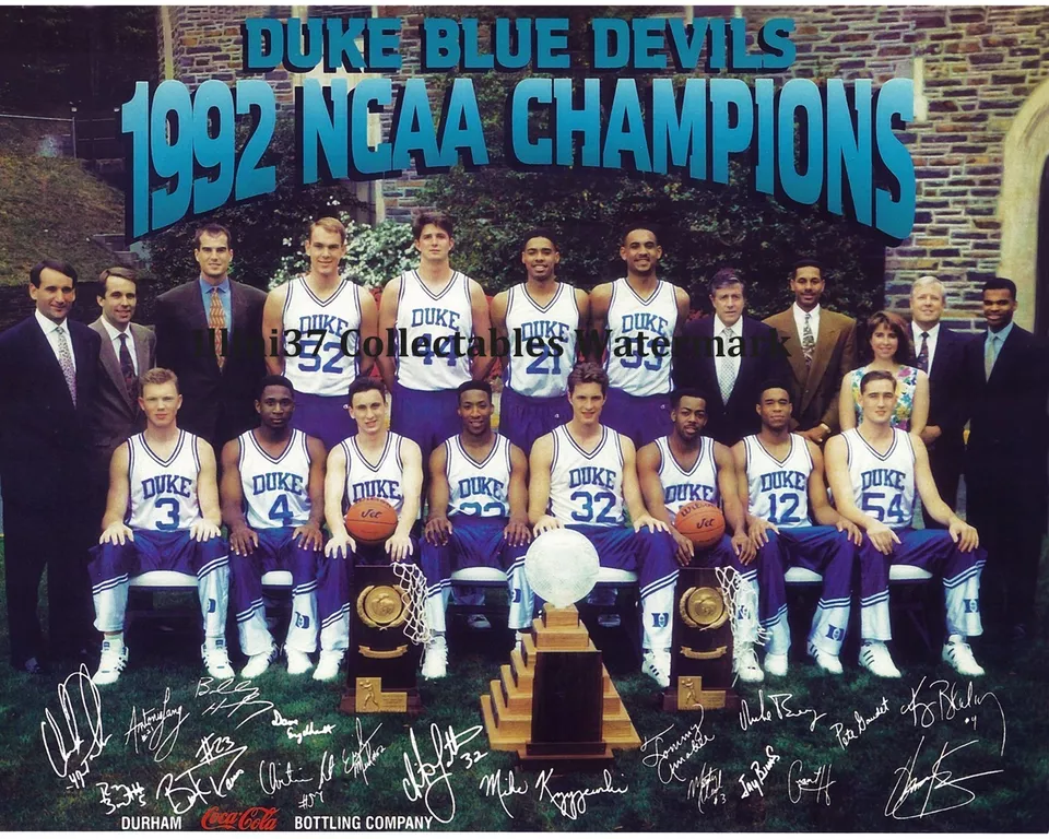 1991-1992 Duke Blue Devils Campeones Nacionales 8x10 Equipo Foto Hill Laettner  Foto 1 de 1