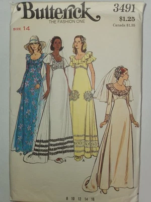 Vestido de novia Butterick 3491 vintage años 70 dama de honor talla 14 busto 36 sin cortar FF Foto 1 de 4