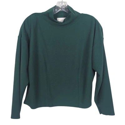 Vintage Express Tricot Mock Neck Crop Top Women’s Size L Green Long Sleeve - Image 1 of 4