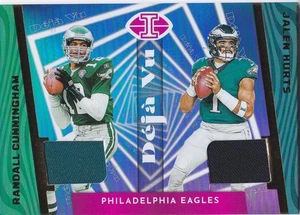 Patch doppia maglia Panini Illusions Jalen Hurts Randall Cunningham Deja Vu 2023 - Foto 1 di 2
