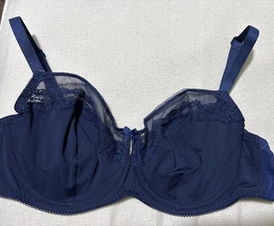 M&S UNDERWIRED NON PADDED EMBROIDERED MESH BALCONY BRA In NAVY size 32DD - Picture 1 of 6
