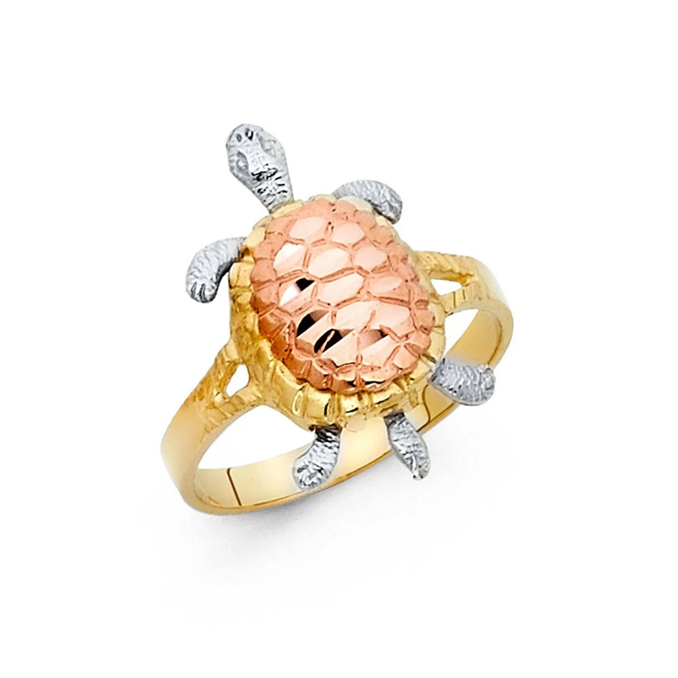 14K 3 Color Solid Gold Fancy Turtle Animal Ring - Image 1 of 1
