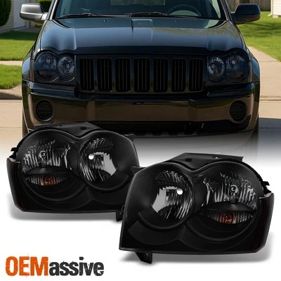 Fit 05-07 Jeep Grand Cherokee *Black Smoke* Headlights Front Lamps Replacement - Image 1 of 4