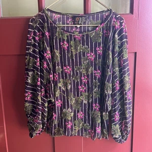 Vtg JEAN PAUL GAULTIER SOLEIL FLORAL PUFF SLEEVE Semi-Sheer MESH TOP L EC - Picture 1 of 8