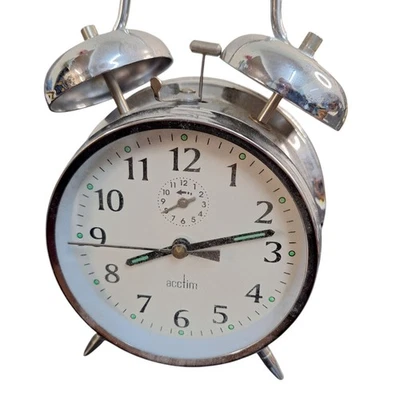 Acctim Saxon Bell Alarm Clock Chrome Wind-Up Metal Clock Used. Model 12627...... - Image 1 of 4
