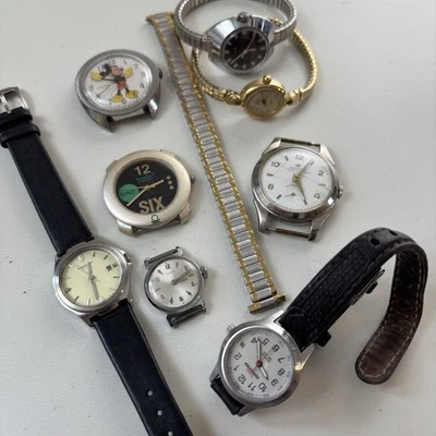 Lote de relojes mecánicos y de cuarzo vintage rotos - Benetton Windsor Mickey Timex Foto 1 de 4