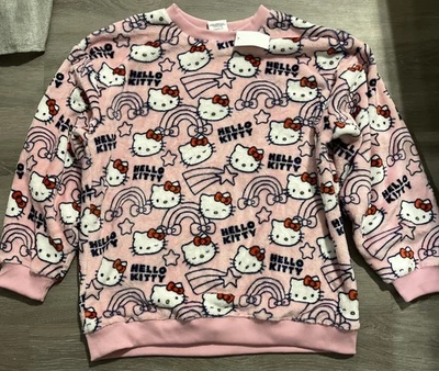 Sanrio Hello-Kitty Soft Fleece Sweatshirt Womens Large- Pink w/Rainbows NWT - Image 1 of 2