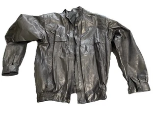 Bomber Leather Jacket BLACK Vintage MEN'S JACKET IN GREAT CONDITION SIZE Approx - Picture 1 of 9