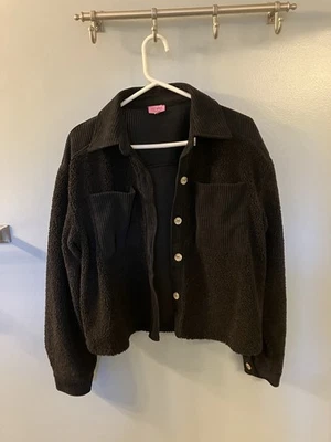Francesca for Mi Ami Sherpa/Corduroy Jacket Size Large Black - Image 1 of 4