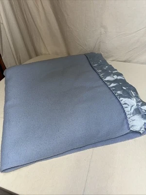 Vintage Blue Blanket Acrylic Satin Trim Full Double 84” X 84” EUC - Image 1 of 4