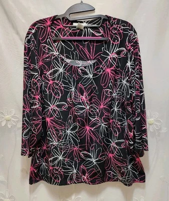 Blusa Laura Ashley Mujer 2X Negra Rosa Longitud Corta Floral Fantasía Abstracto Neón Foto 1 de 4