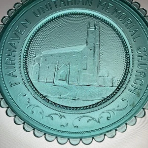 Fairhaven Unitarian Church Massachusetts Window Decor Pairpoint Glass Cup Plate - Picture 1 of 7