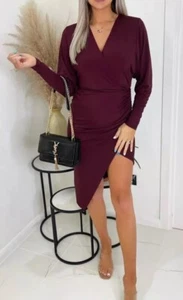 NWT AX Paris Plum Ruched Side Wrap Top Midi Dress Sexy Size 8 Woman’s - Picture 1 of 15