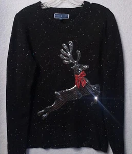 KAREN SCOTT  Sequin Reindeer Holiday Sweater Women's  SZ -Petite Small, Party - Picture 1 of 5