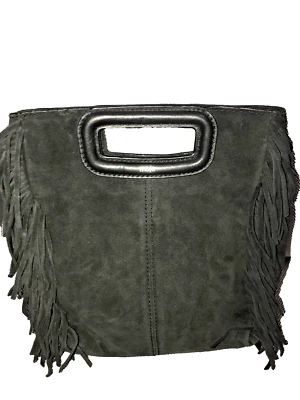 Bolso de mano Maje con flecos M para mujer gamuza negra sin correa larga Foto 1 de 4