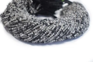 2 Strand Black Rutile 2-3MM Micro Faceted Round Gemstone Beads 12" For Jewelry - Picture 1 of 12