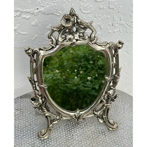 Vintage Antique Vanity Mirror in Silver Metal Art Nouveau Compact Size 13x9 - Picture 1 of 12