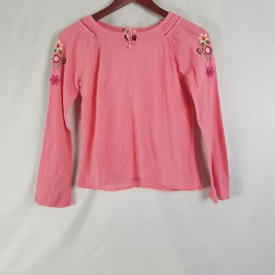 Xhilaration Shirt Juniors XL Pink Crop Top Womens Floral Embroidered Long Sleeve - Image 1 of 4