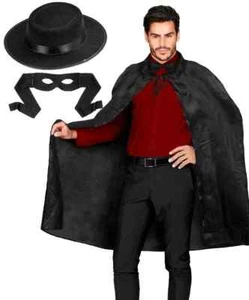 Disfraz de Héroe Español Zorro Adulto Vestido Elegante Capa Sombrero Máscara Hombres Conjunto de Superhéroe - Imagen 1 de 1