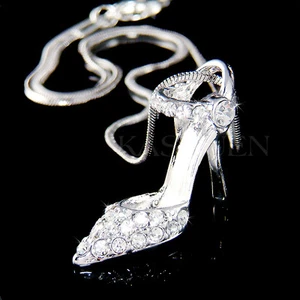 Glass Slippers made with Swarovski Crystal Princess High Heel Shoe Necklace Cute - Picture 1 of 1