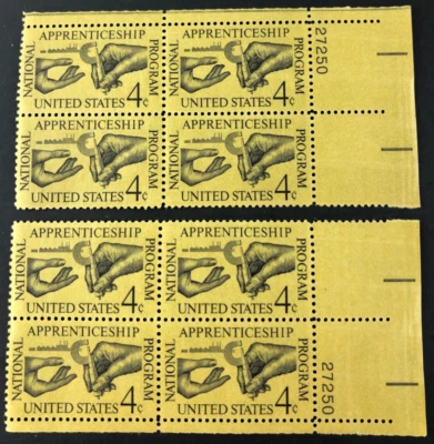 1962 Apprenticeship 4 Cent 4c Stamp 2 Blocks of 4 Scott #1201 - Image 1 of 4