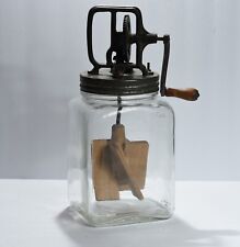 Antique Vintage Butter Churn Metal Crank And  Paddles Square Glass Jar 4 QT