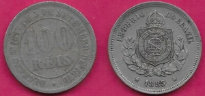 BRAZIL EMPIRE 100 REIS 1885 RULER:D.PEDRO II,CROWNED ARMS OF THE FIRST BRAZILIAN - Picture 1 of 1