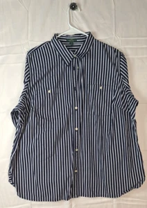 Lauren Ralph Lauren Women's Button Up Shirt 2X Black White Striped Long Sleeve - Picture 1 of 6