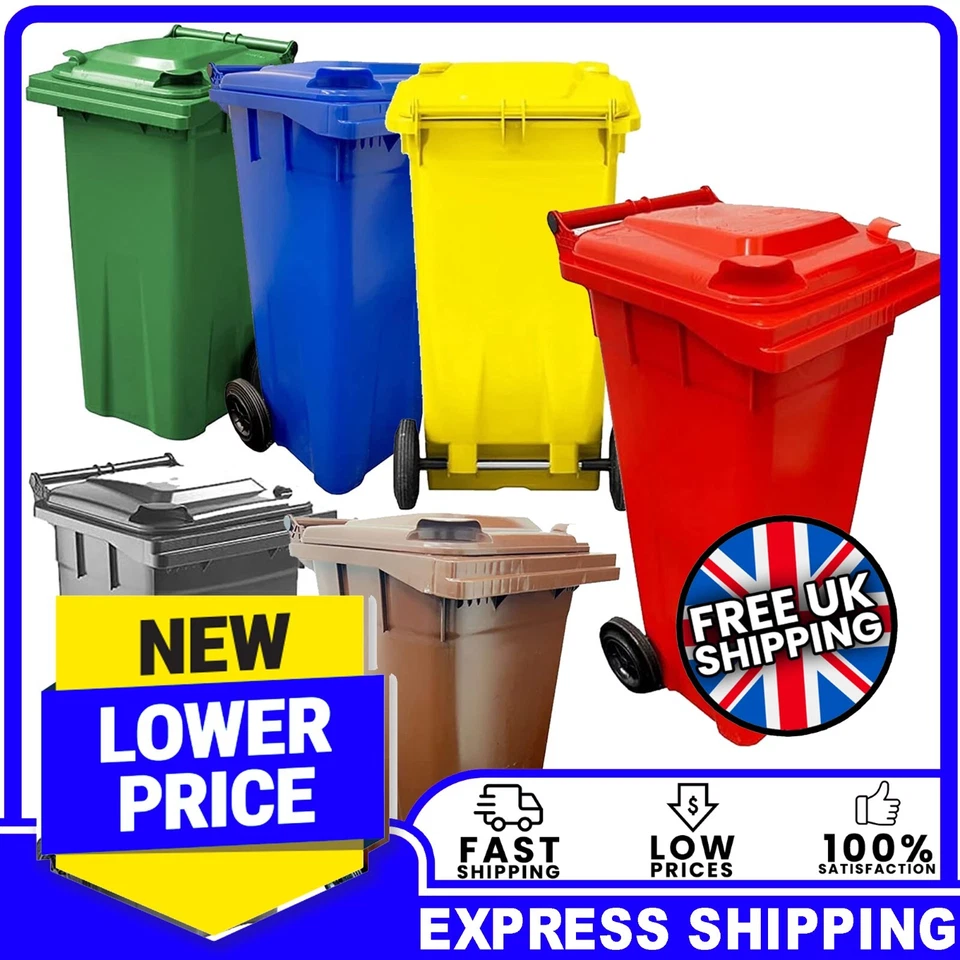 Strong Coloured Rubbish Waste 140 Litre Compact Sized Wheelie Bins With Wheels - Image 1 of 1