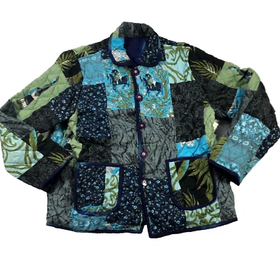 Chaqueta reversible Indigo Moon para mujer talla L bordada azul verde acolchada nueva con etiquetas Foto 1 de 4