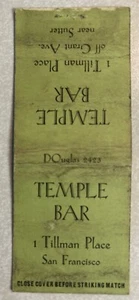 Vintage TEMPLE BAR Matchbook Cover, Tillman Place San Francisco, CA. - Picture 1 of 2