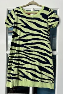 Girls Crazy 8 Sweater Dress Size Small 5-6 Blue & Green Zebra A-Line Puff Sleeve - Picture 1 of 2