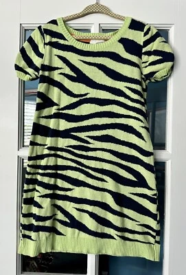 Vestido Suéter Niñas Crazy 8 Talla Pequeña 5-6 Azul y Verde Cebra Línea A Manga Abullonada Foto 1 de 2