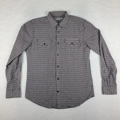 Camisa Vince Para Hombre Mediana Azul Oscuro Marrón Vestido a Cuadros Botones Solapa Bolsillo Foto 1 de 4