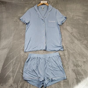 CHLOE & LOLA PJ SLEEP SET, BUTTON SHIRT TOP SHORTS, SIZE S, BLUE BAMBOO STRETCH - Picture 1 of 10