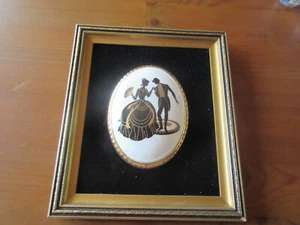 Bild:  Silhouette auf Porzellan "Tänzer-Paar" gerahmt mit Nummer ca. 14 x 16 cm - Bild 1 von 5