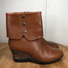 Sanita Boots Womens 40 Us 9 Brown Leather Wedge Fold Down Zip Up Casual Heels