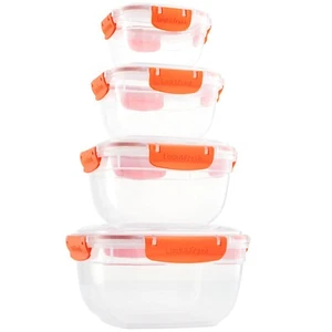 Superio Plastic Airtight Food Storage Containers, Set of 4, Square, Orange - Picture 1 of 1