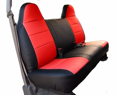 IGGEE S.LEATHER CUSTOM BENCH FRONT SEAT COVERS FOR FORD F-250 350 BLACK/RED - Image 1 of 4