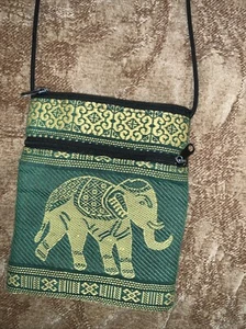 Mujer Nuevo Bolso Elefante Brillante BOLSO MONEDERO VERDE DORADO BOHO FESTIVAL CREMALLERA - Imagen 1 de 6