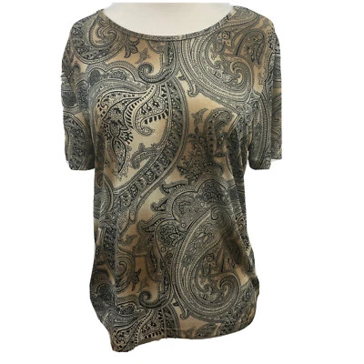 Jaclyn Smith классический пейсли женщин коротким рукавом Топ эластичной черный коричневый желтовато-коричневый M - Изображение 1 из 4