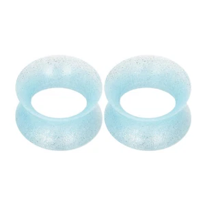 PAIR-ULTRA THIN EAR SKINS TUNNELS-Pearl Powder Silicone Ear Gauge-Soft Ear plugs - Picture 1 of 25