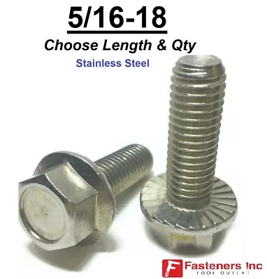 5/16-18 Stainless Steel Serrated Flange Hex Cap Screws Bolts Choose Length & Qty - Image 1 of 2