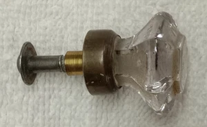 ANTIQUE HEAVY GLASS & BRASS  DRAWER, DOOR,  DESK PULL / KNOB, 1 IN. DIAMETER - Picture 1 of 5