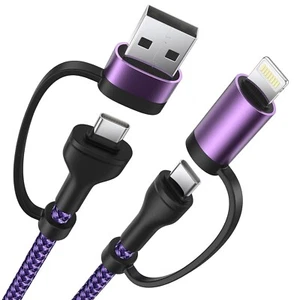 4-in-1 USB C Cable Apple MFi Certified Lightning Cable 6.6ft, 60W Type C USA - Picture 1 of 7